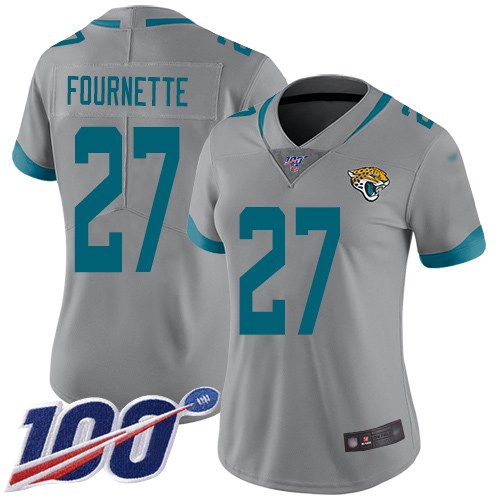 Nike Jacksonville Jaguars 27 Leonard Fournette Silver Women Stitched NFL Limited Inverted Legend 100th Season Jersey